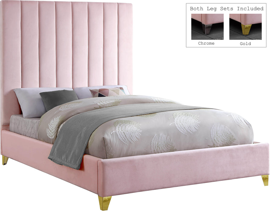 Via Pink Velvet Queen Bed - Dinettes Plus Furniture