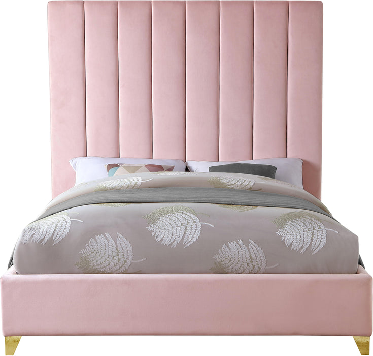 Via Pink Velvet Queen Bed - Dinettes Plus Furniture