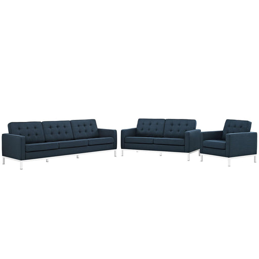 Loft 3 Piece Upholstered Fabric Sofa Loveseat and Armchair Set image