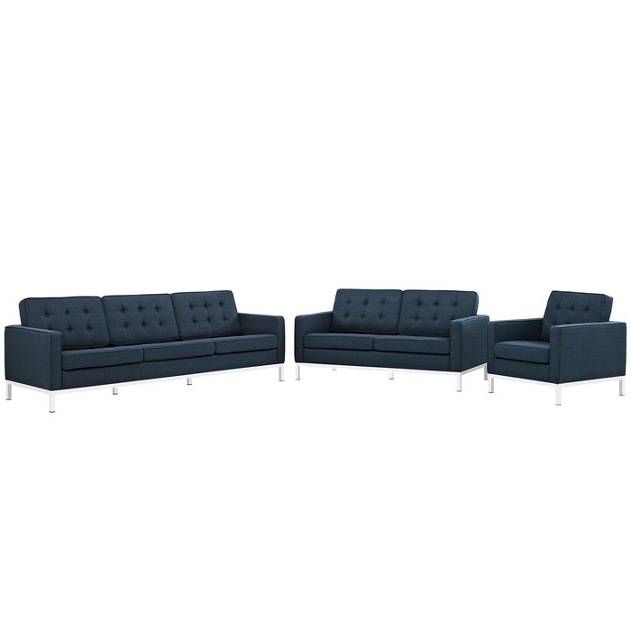 Loft 3 Piece Upholstered Fabric Sofa Loveseat and Armchair Set image