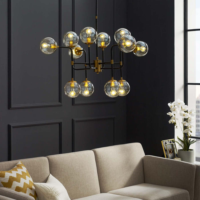 Ambition Amber Glass And Antique Brass 12 Light Pendant Chandelier