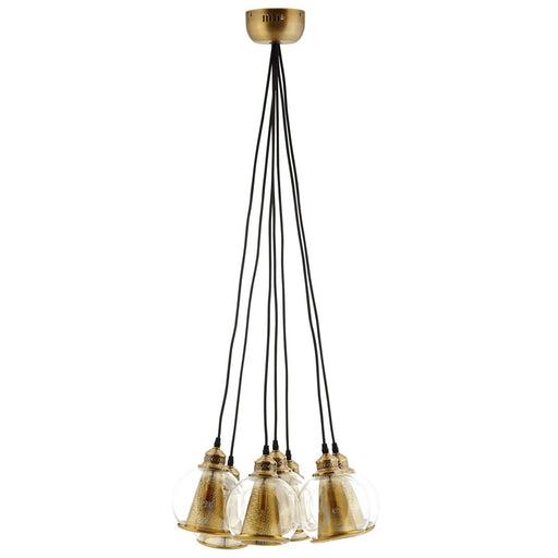 Peak Brass Cone and Glass Globe Cluster Pendant Chandelier image