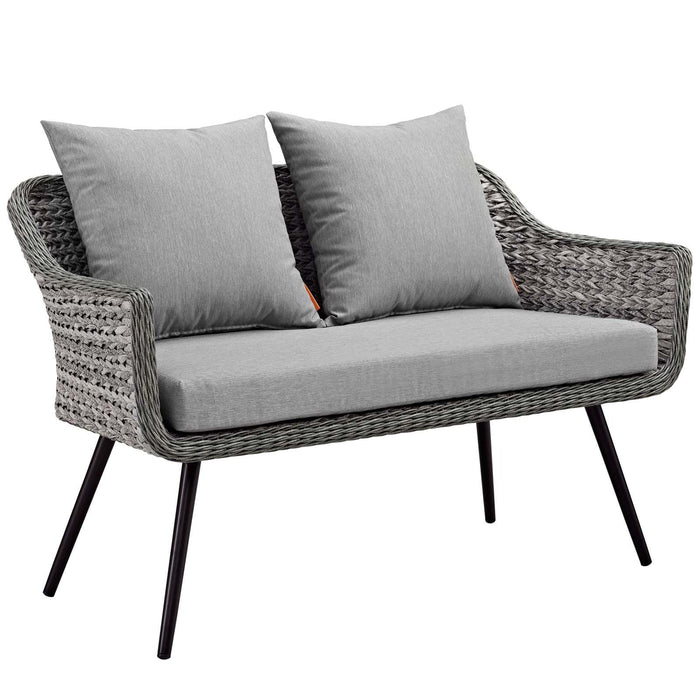 Endeavor 5 Piece Outdoor Patio Wicker Rattan Loveseat Armchair Coffee + Side Table Set