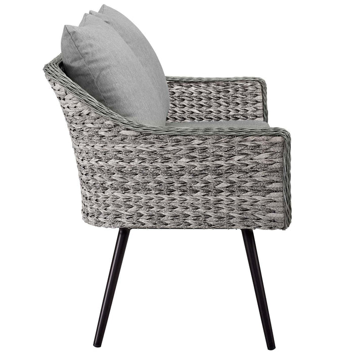 Endeavor 5 Piece Outdoor Patio Wicker Rattan Loveseat Armchair Coffee + Side Table Set