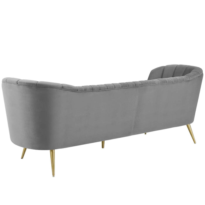 Opportunity Vertical Channel Tufted Curved Performance Velvet Sofa