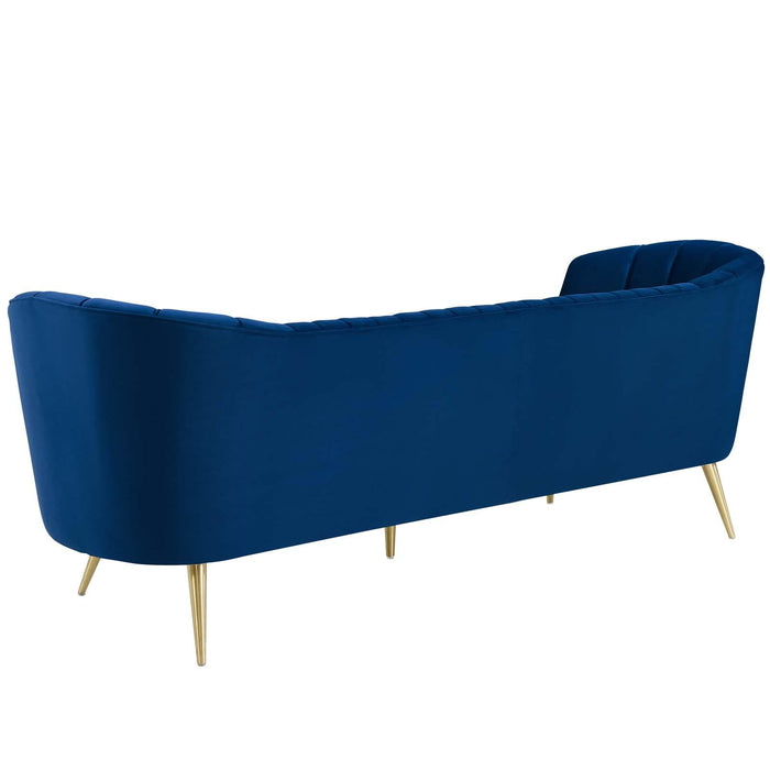 Opportunity Vertical Channel Tufted Curved Performance Velvet Sofa