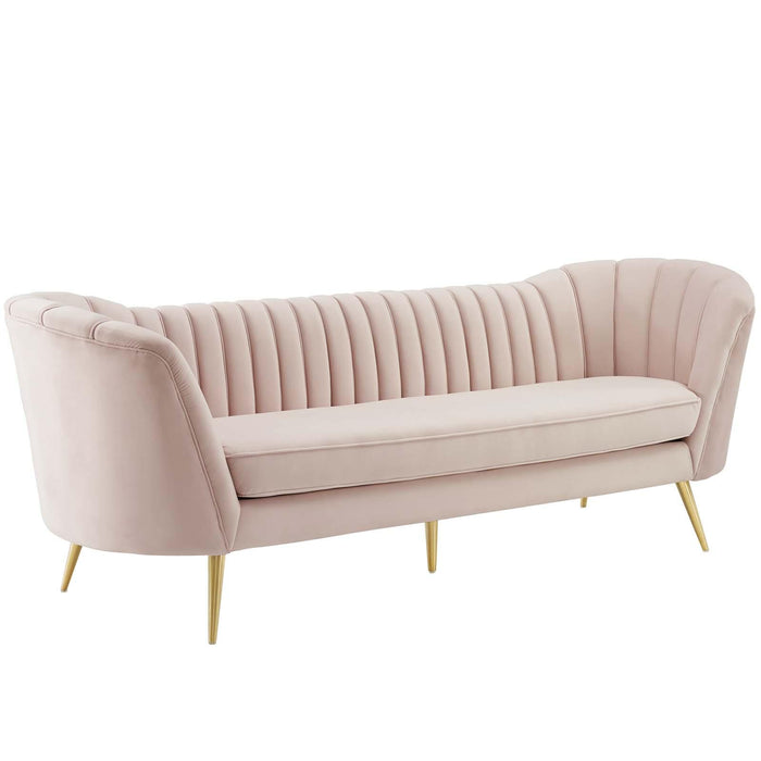 Opportunity Vertical Channel Tufted Curved Performance Velvet Sofa