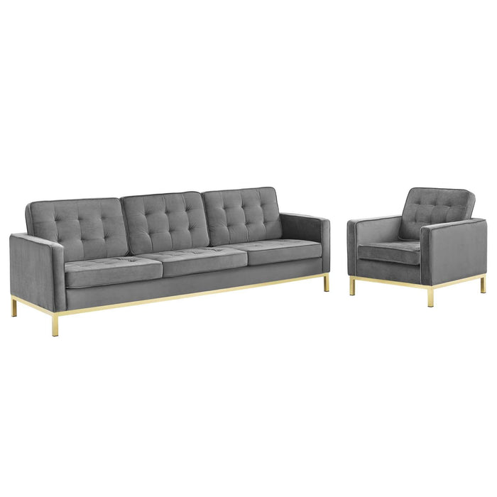Loft Gold Stainless Steel Leg Performance Velvet Sofa and Armchair Set image