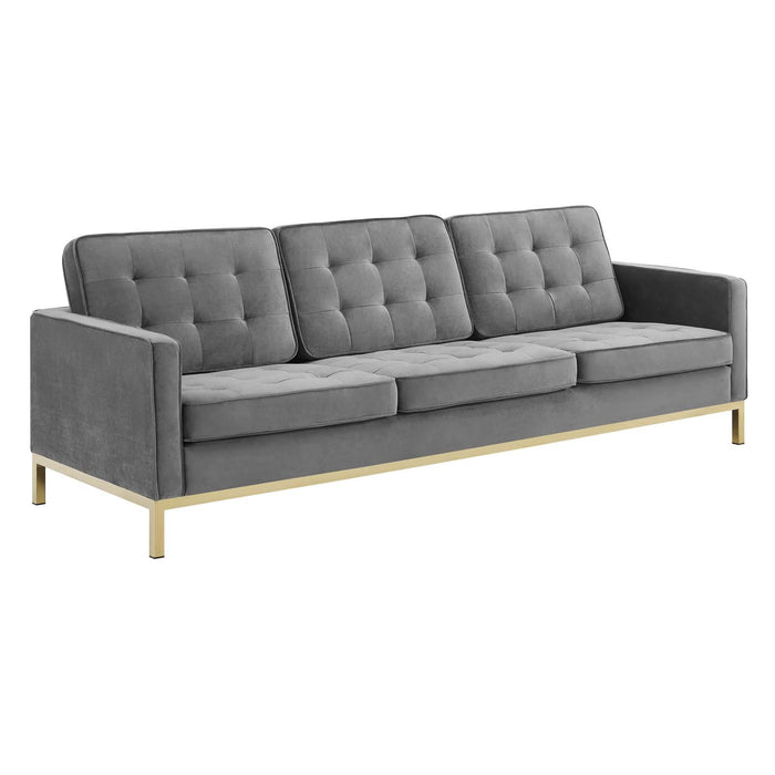 Loft Gold Stainless Steel Leg Performance Velvet Sofa and Loveseat Set