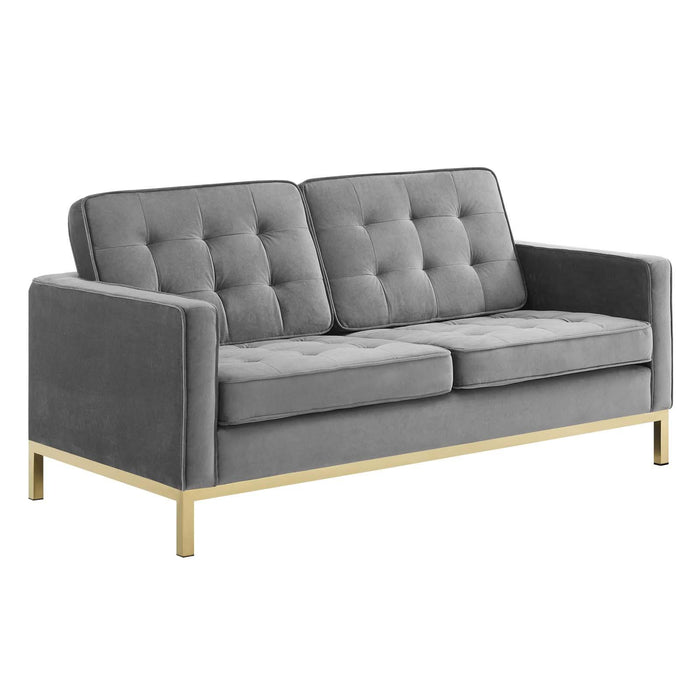 Loft Gold Stainless Steel Leg Performance Velvet Loveseat and Armchair Set