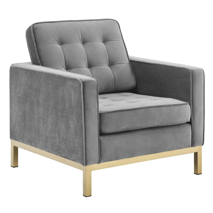 Loft Gold Stainless Steel Leg Performance Velvet Loveseat and Armchair Set