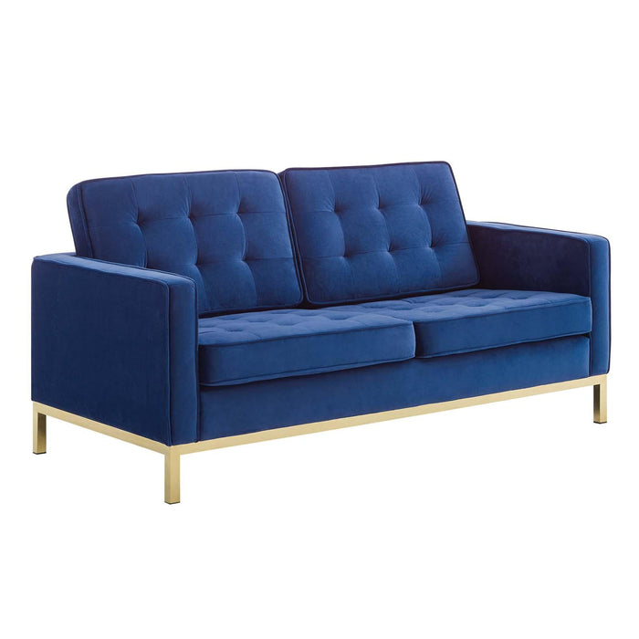 Loft Gold Stainless Steel Leg Performance Velvet Sofa and Loveseat Set