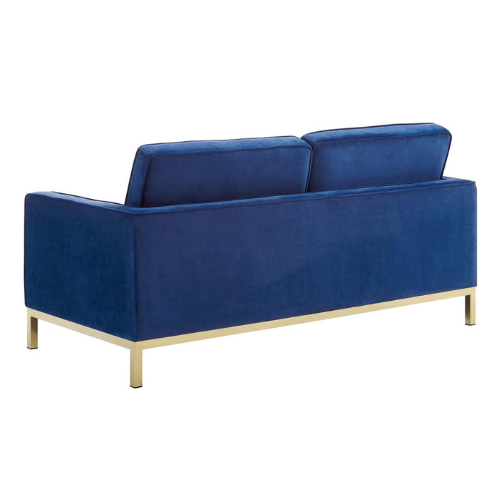 Loft Gold Stainless Steel Leg Performance Velvet Sofa and Loveseat Set