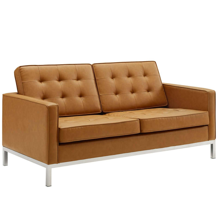 Loft Tufted Upholstered Faux Leather Sofa and Loveseat Set