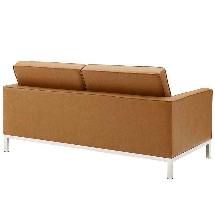 Loft Tufted Upholstered Faux Leather Sofa and Loveseat Set