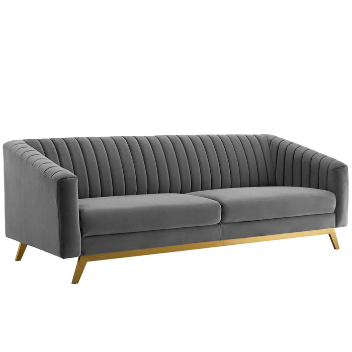 Valiant Vertical Channel Tufted Performance Velvet Sofa and Armchair Set