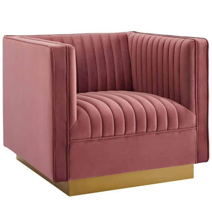 Sanguine 3 Piece Vertical Channel Tufted Upholstered Performance Velvet Set