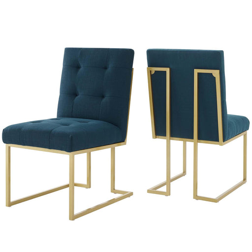Privy Gold Stainless Steel Upholstered Fabric Dining Accent Chair Set of 2 image