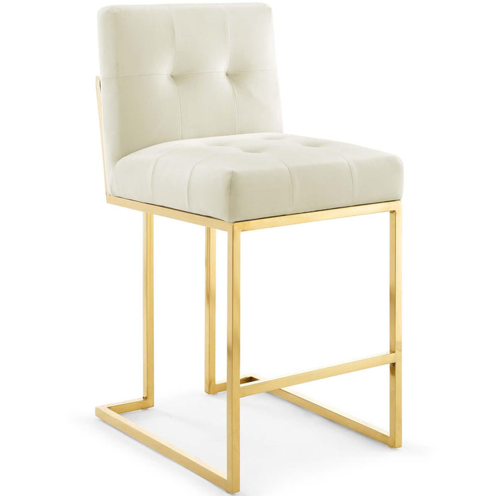 Privy Gold Stainless Steel Performance Velvet Counter Stool Set of 2