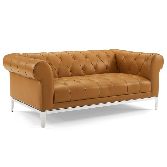 Idyll Tufted Upholstered Leather Loveseat and Armchair