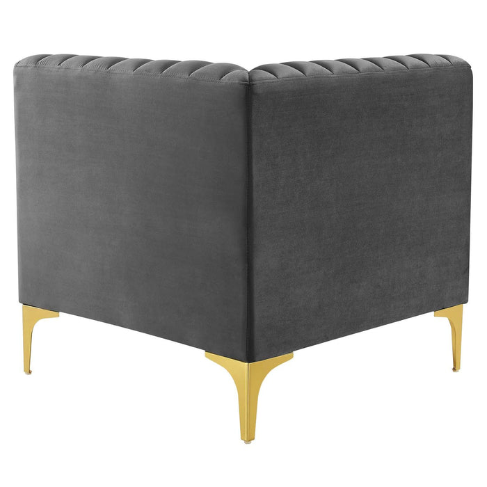 Triumph Channel Tufted Performance Velvet Sectional Sofa Corner Chair