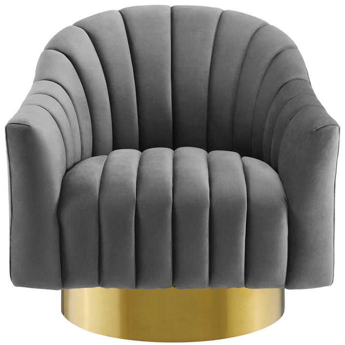 Buoyant Vertical Channel Tufted Accent Lounge Performance Velvet Swivel Chair