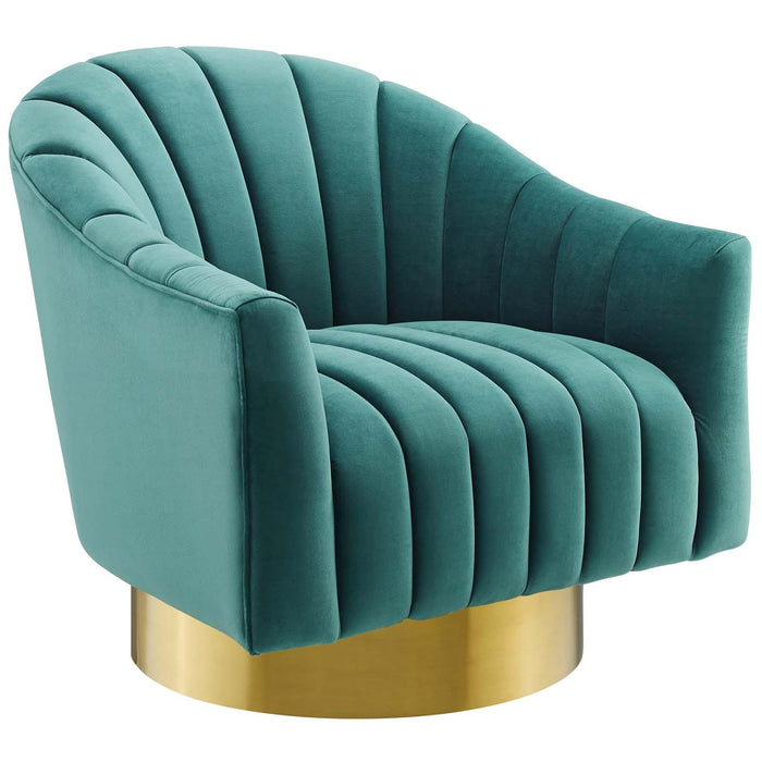 Buoyant Vertical Channel Tufted Accent Lounge Performance Velvet Swivel Chair