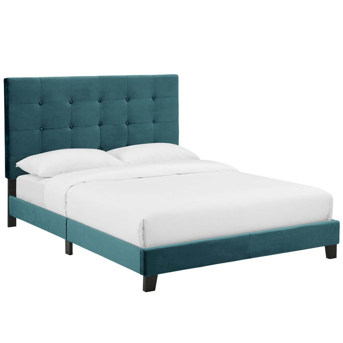 Melanie Queen Tufted Button Upholstered Performance Velvet Platform Bed