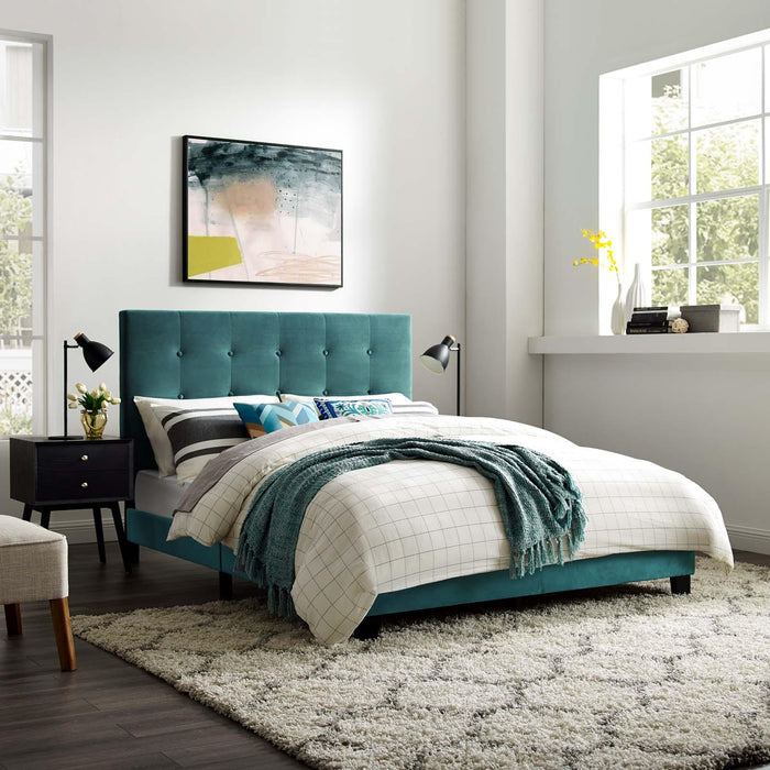 Melanie Queen Tufted Button Upholstered Performance Velvet Platform Bed