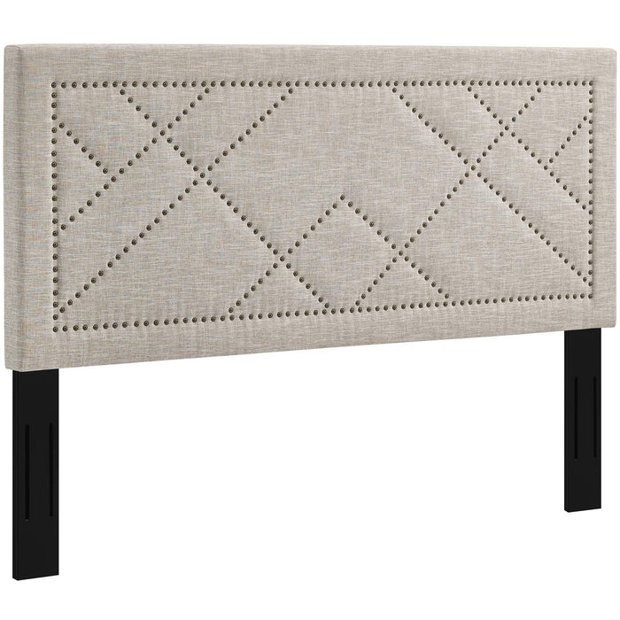 Reese Nailhead King and California King Upholstered Linen Fabric Headboard