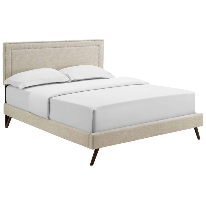 Virginia King Fabric Platform Bed with Round Splayed Legs