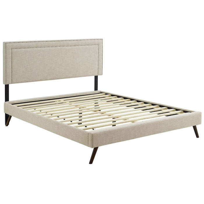 Virginia King Fabric Platform Bed with Round Splayed Legs