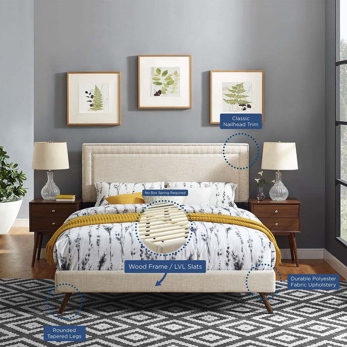 Virginia Queen Fabric Platform Bed with Round Splayed Legs