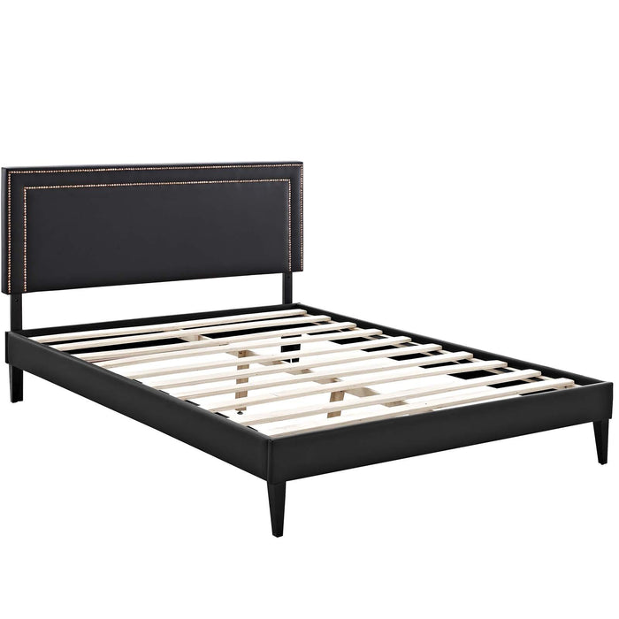Virginia King Vinyl Platform Bed with Squared Tapered Legs