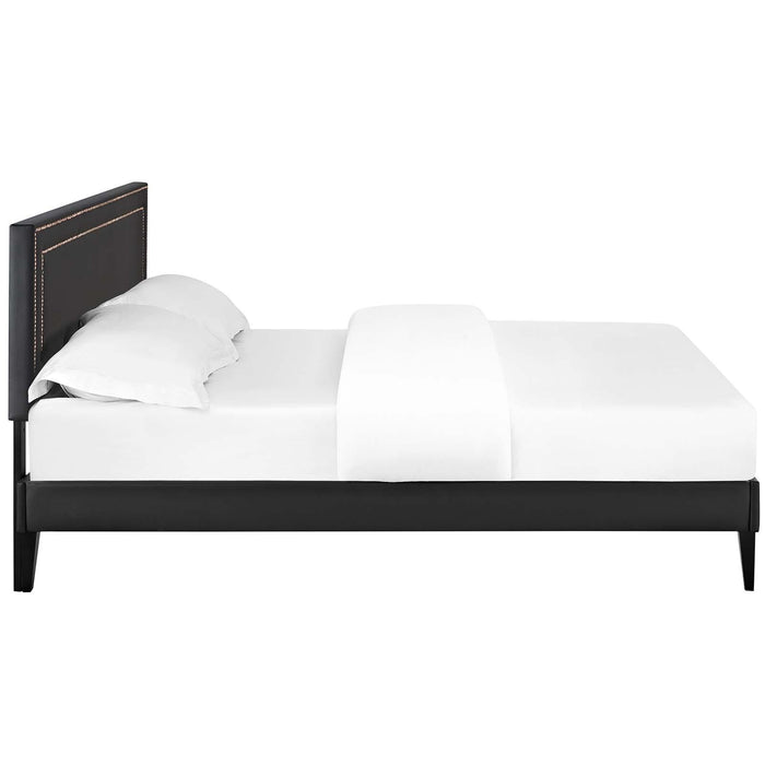 Virginia King Vinyl Platform Bed with Squared Tapered Legs