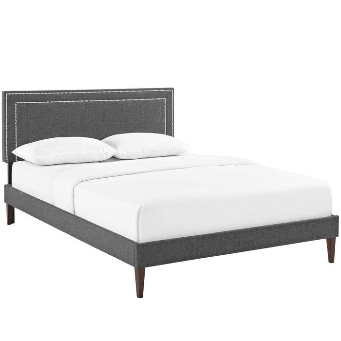 Virginia King Fabric Platform Bed with Squared Tapered Legs