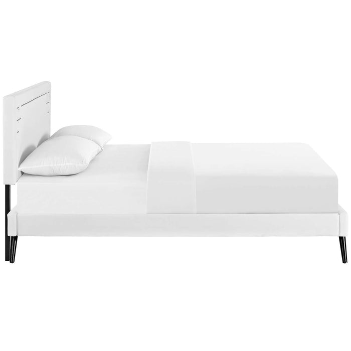 Ruthie Queen Vinyl Platform Bed with Round Splayed Legs