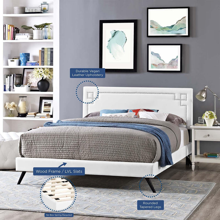 Ruthie Queen Vinyl Platform Bed with Round Splayed Legs