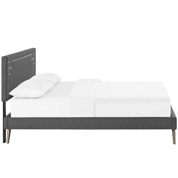 Ruthie King Fabric Platform Bed with Round Splayed Legs