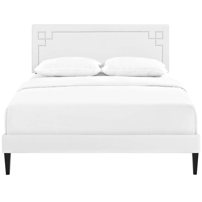Ruthie Full Vinyl Platform Bed with Squared Tapered Legs
