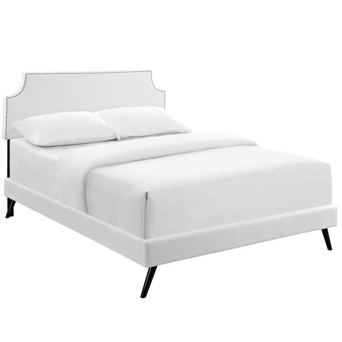 Corene Queen Vinyl Platform Bed with Round Splayed Legs