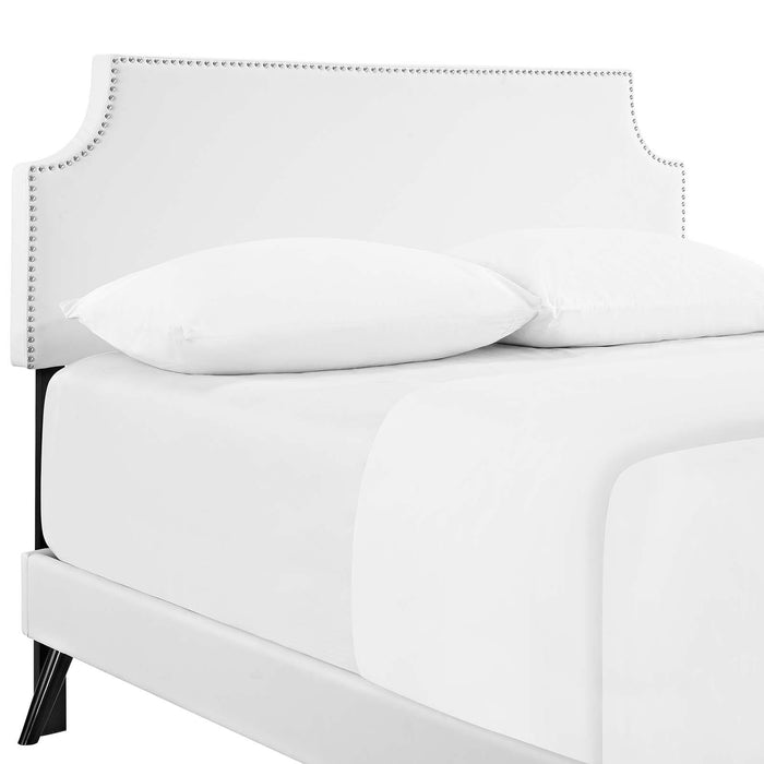 Corene Queen Vinyl Platform Bed with Round Splayed Legs