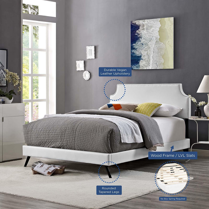 Corene King Vinyl Platform Bed with Round Splayed Legs