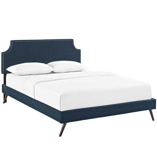 Corene King Fabric Platform Bed with Round Splayed Legs image