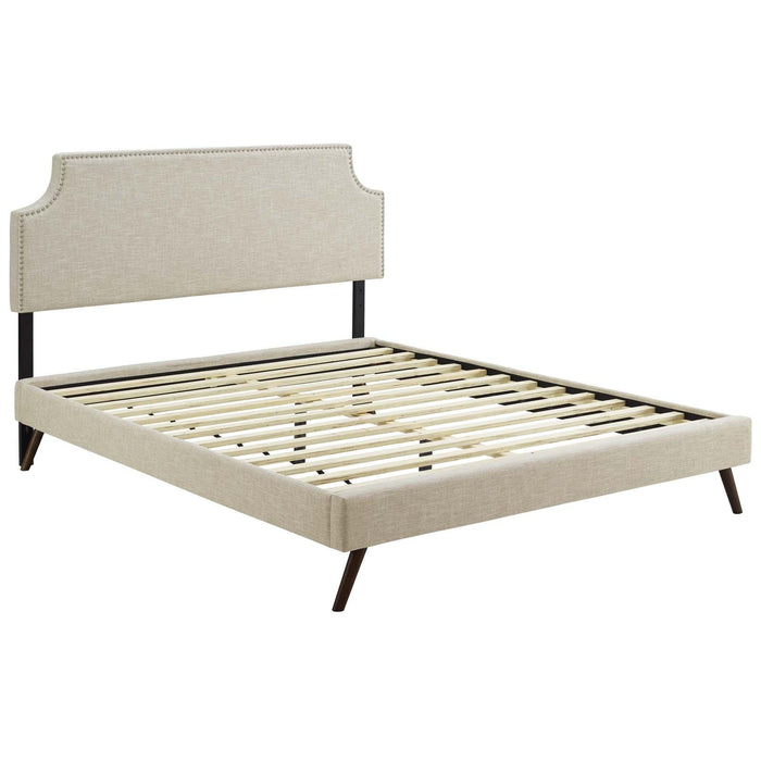 Corene King Fabric Platform Bed with Round Splayed Legs