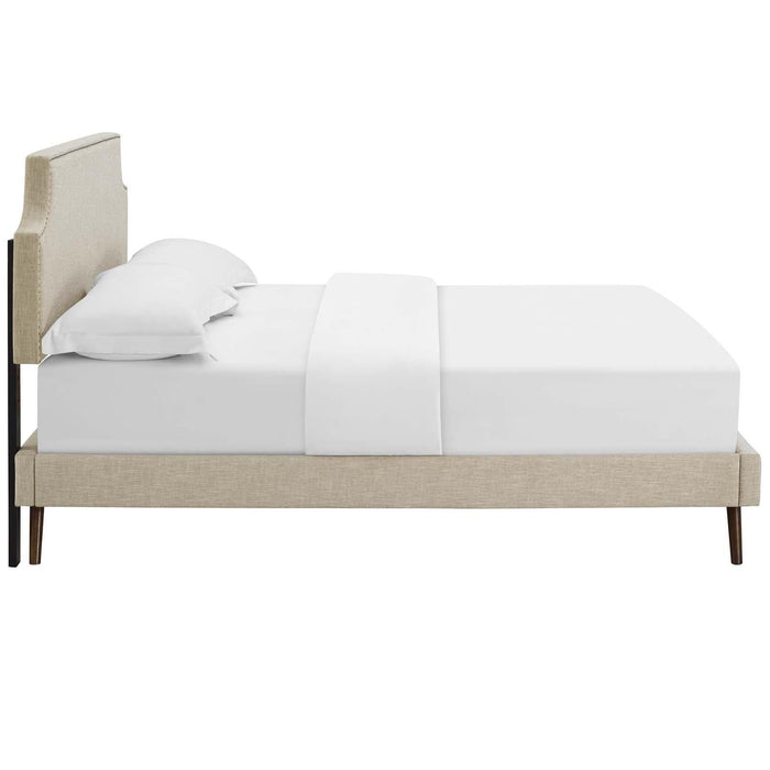 Corene King Fabric Platform Bed with Round Splayed Legs