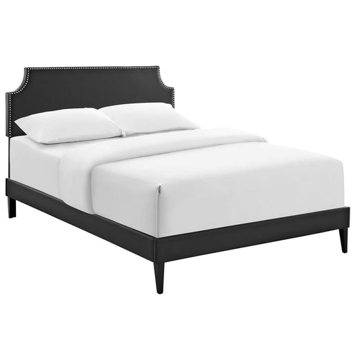 Corene Queen Vinyl Platform Bed with Squared Tapered Legs image