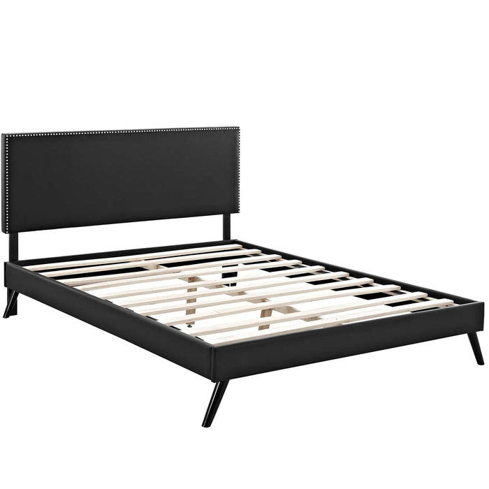 Macie Full Vinyl Platform Bed with Round Splayed Legs