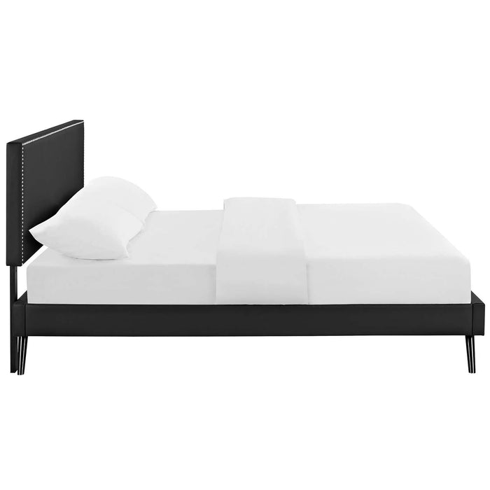 Macie Queen Vinyl Platform Bed with Round Splayed Legs