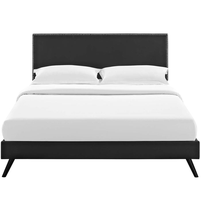 Macie Full Vinyl Platform Bed with Round Splayed Legs